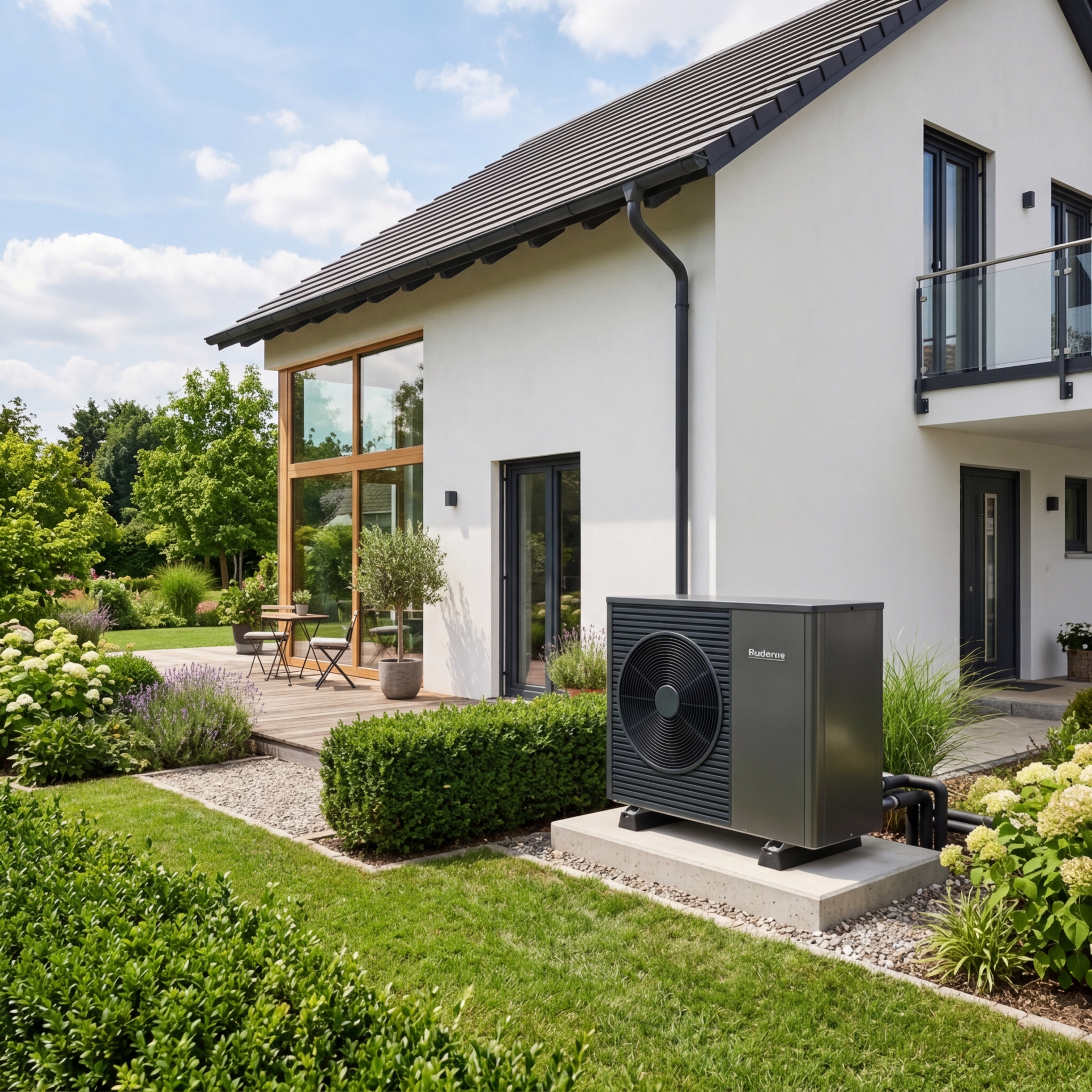 Moderne Buderus Wärmepumpe Außengerät – schick und effizient