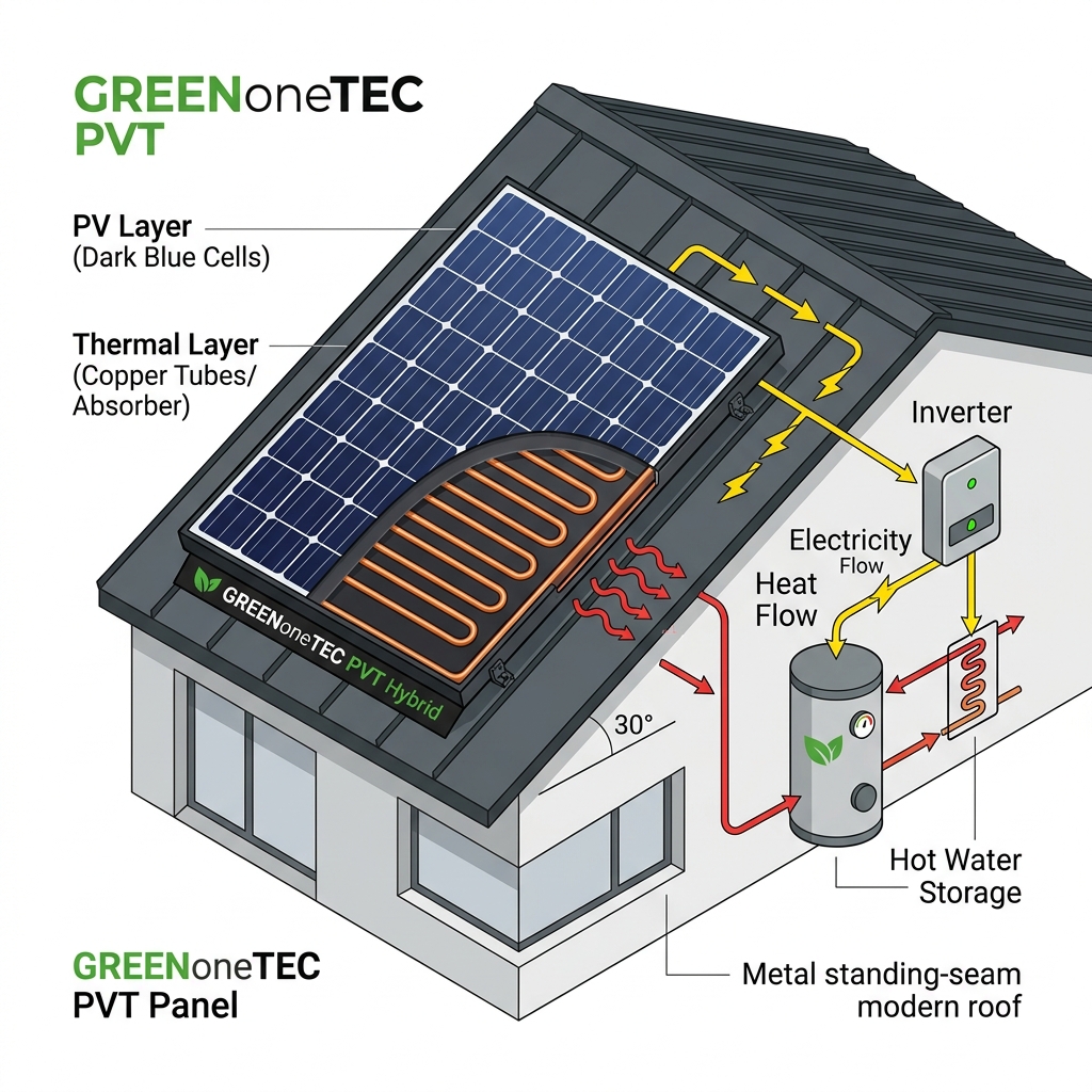 PV*T Kollektor Technologie – Querschnitt Photovoltaik und Thermie