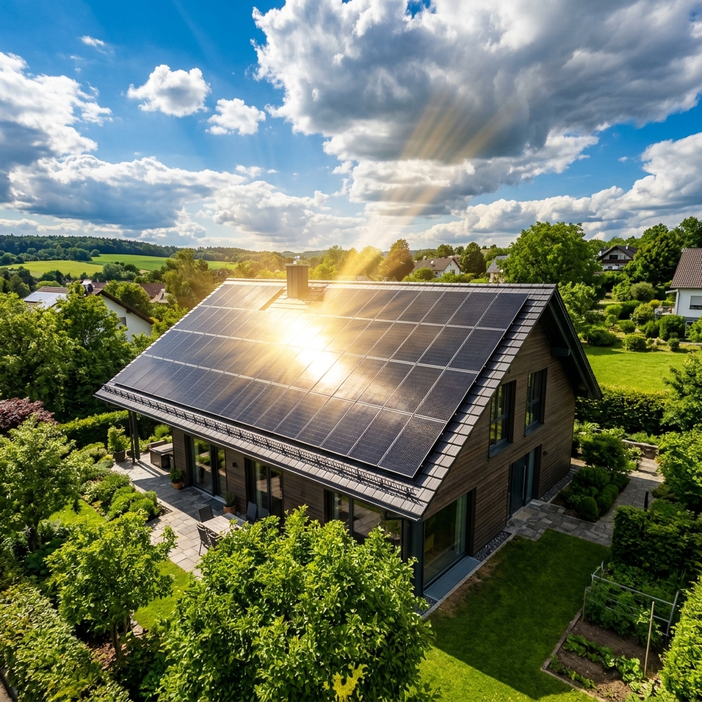 Premium Solaranlage auf modernem Hausdach – Photovoltaik von VIRON